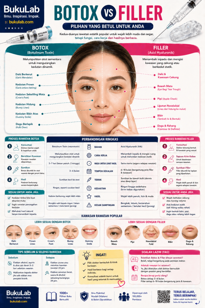 Infografik BukuLab Botox vs Filler ebook BukuLab Malaysia
