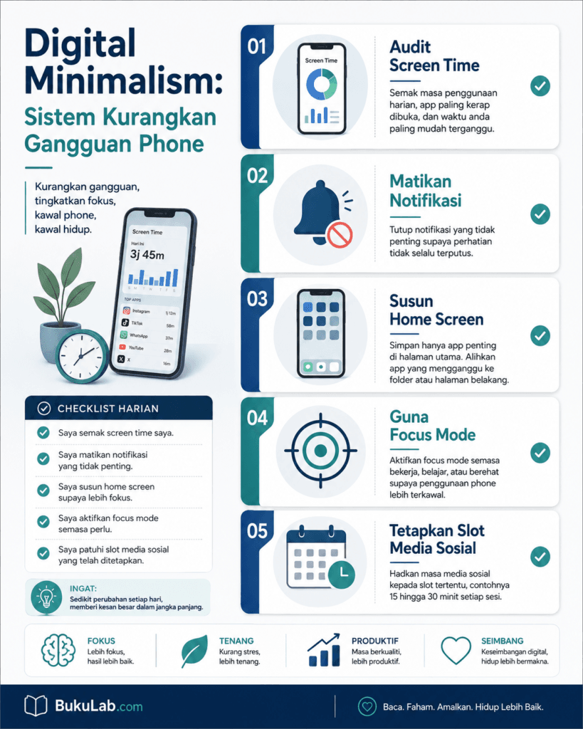 Digital Minimalism Sistem Kurangkan Gangguan Phone ebook BukuLab Malaysia