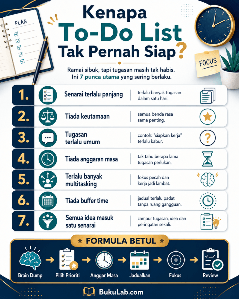 kenapa todo list tak siap cara urus masa info ebook BukuLab Malaysia