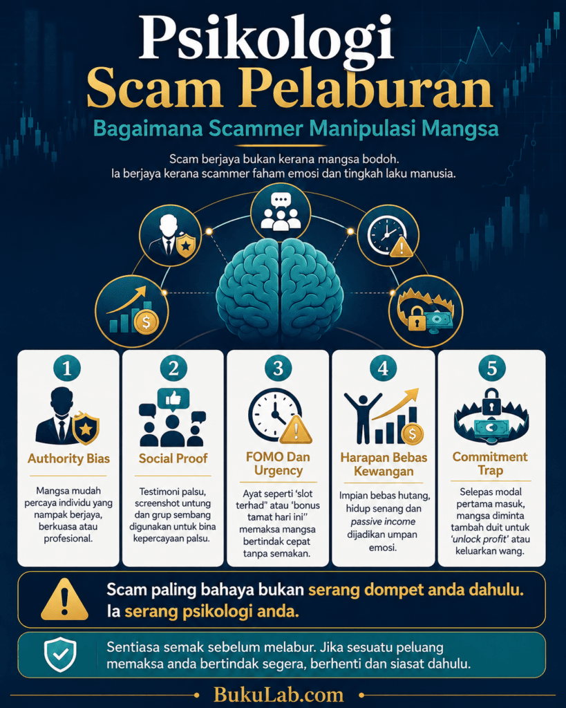 psikologi scam pelaburan teknik scammer info ebook BukuLab Malaysia