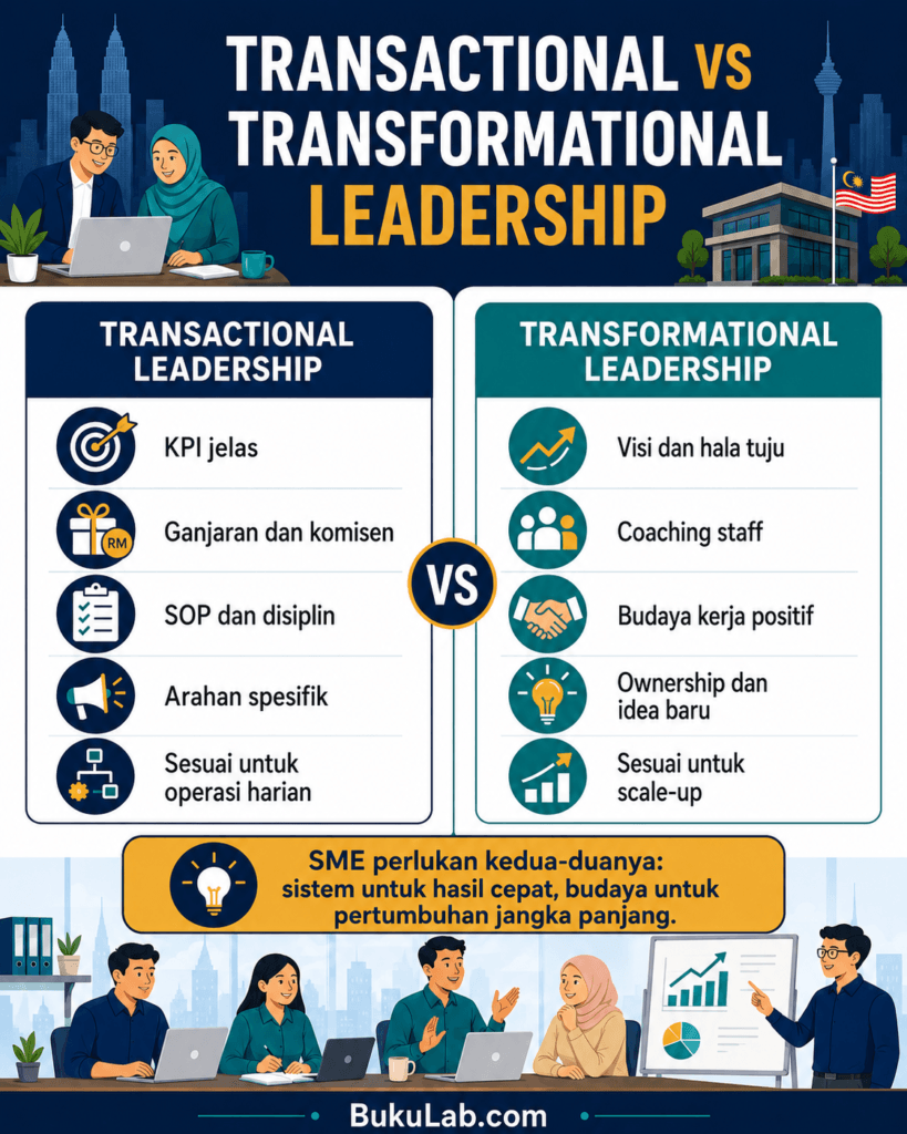 transactional vs transformational leadership manager founder sme info ebook BukuLab Malaysia